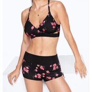 VICTORIA’S SECRET PINK SPORT Workout Set Floral Bra Top Adjustable Shorts Sz SP